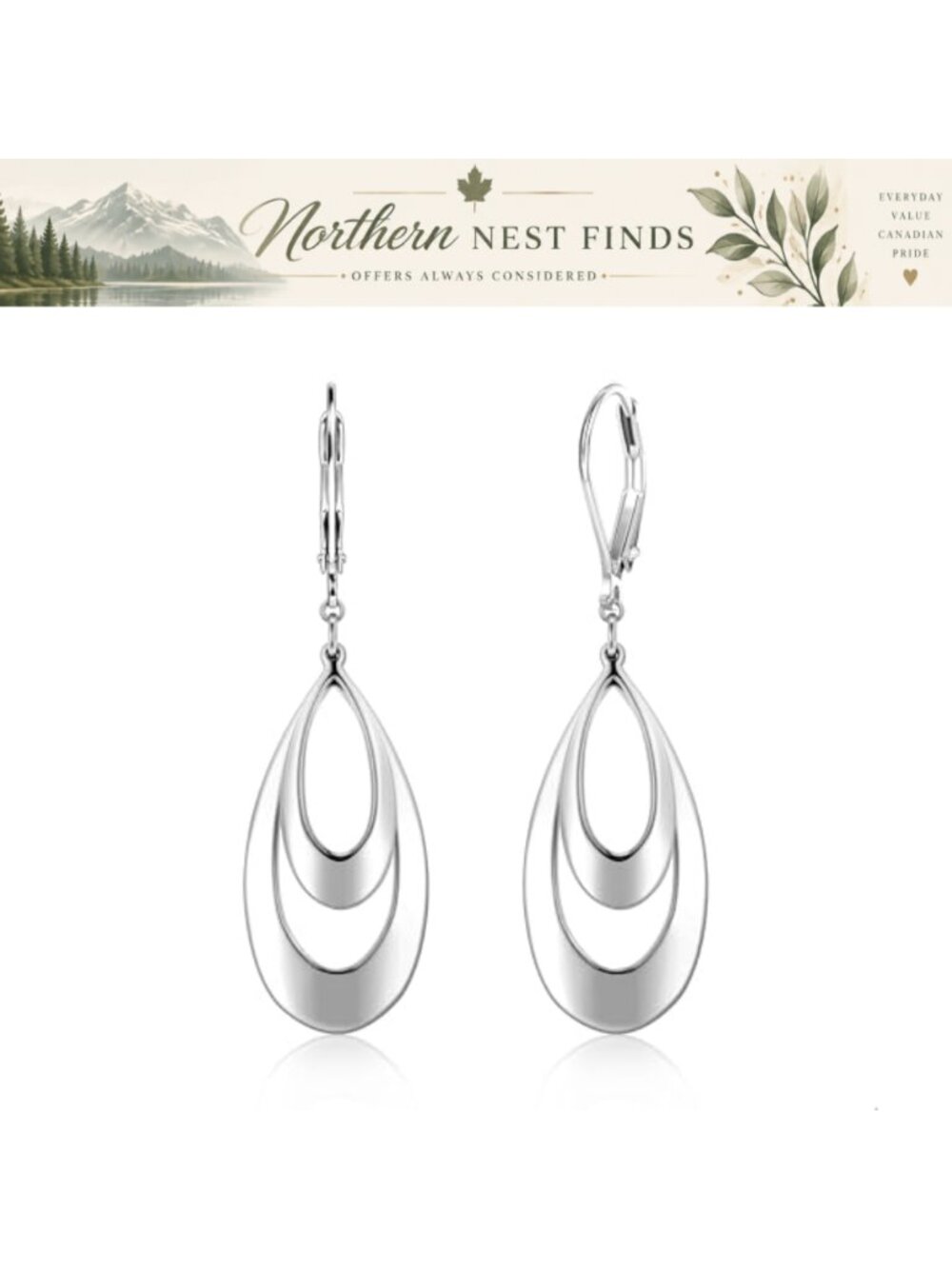 Silver Teardrop Dangle Earrings Leverback Drop for Women